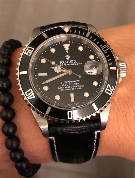 simple leather rolex|rolex with black leather band.